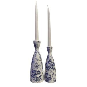 Blue & White Chinoiserie Ceramic Candle Holder Set of 2